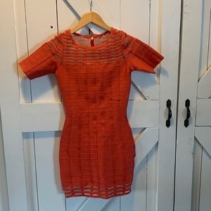 Red short sleeved bandage dress